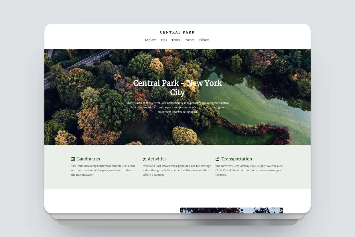 Central Park FREE website template for blocs