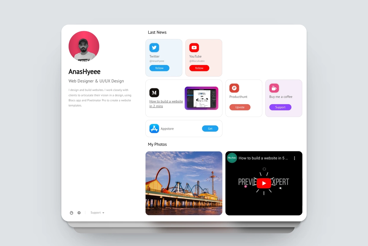 My Bio website template for blocs
